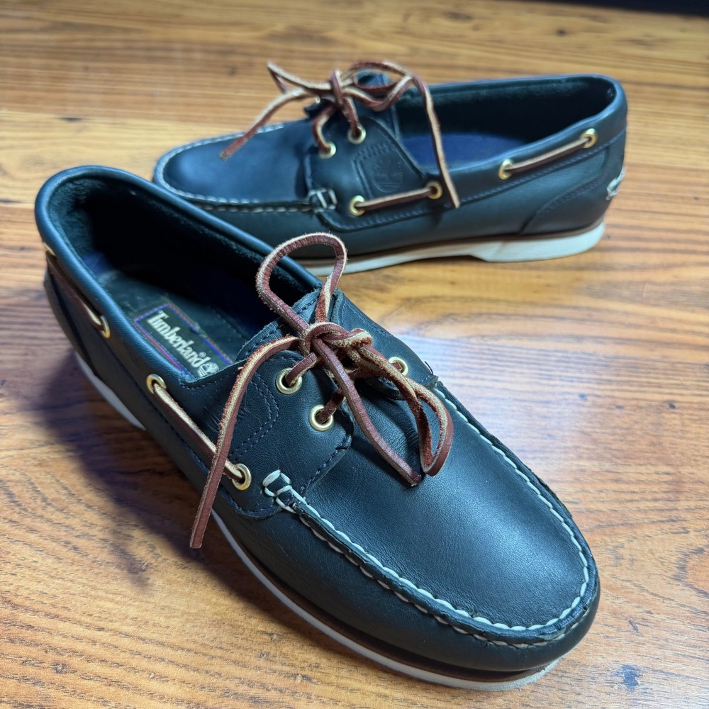 Timberland Mens 8.5 M Navy Blue Leather 2-Eye Boat Shoes 72332 Moccasin Loafers